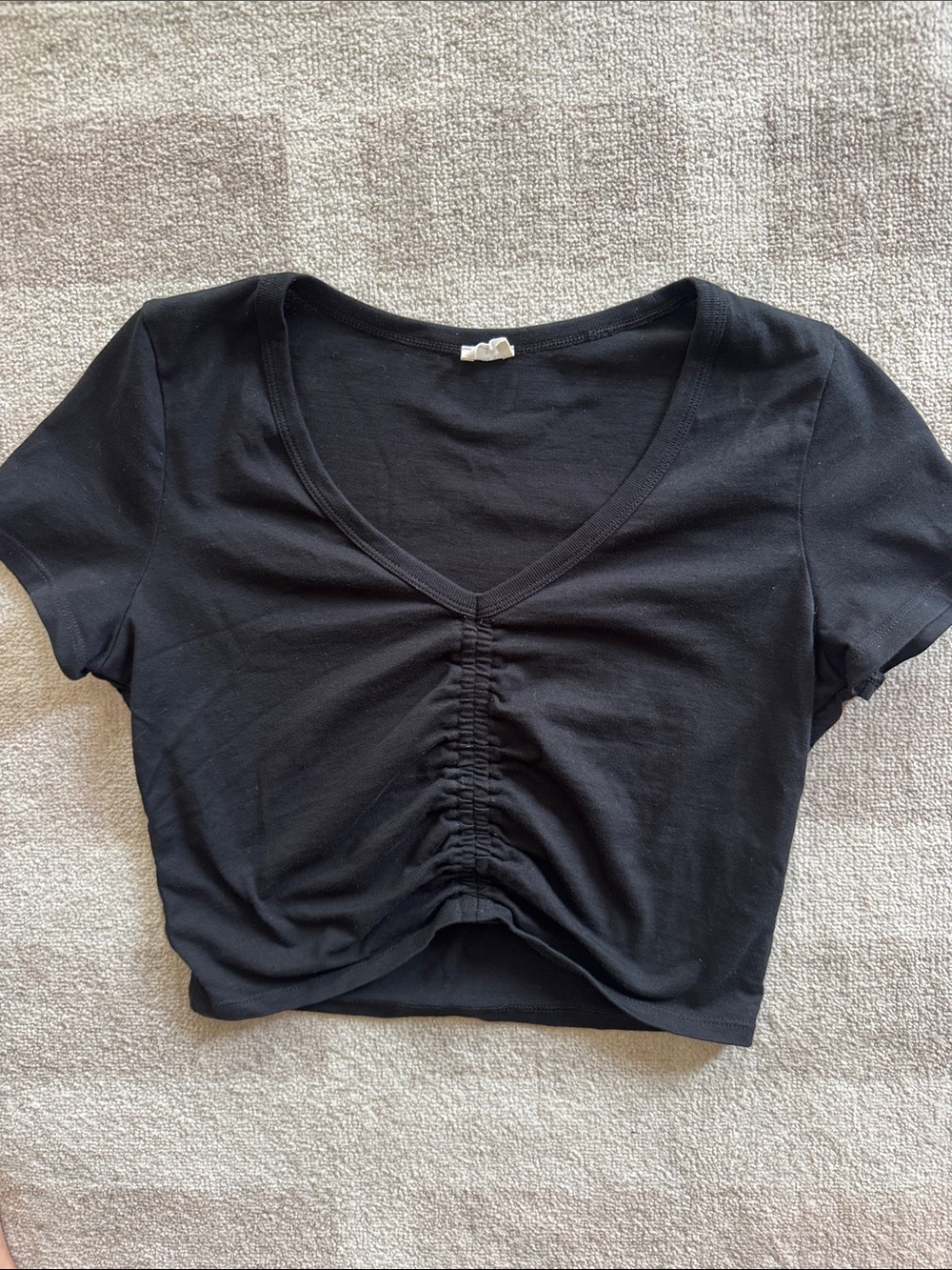 Wilfred Black Ruched V-Neck Crop Tee